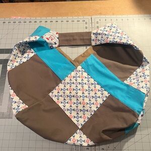 Patchwork Origami Tote Bag in Brown and Blue